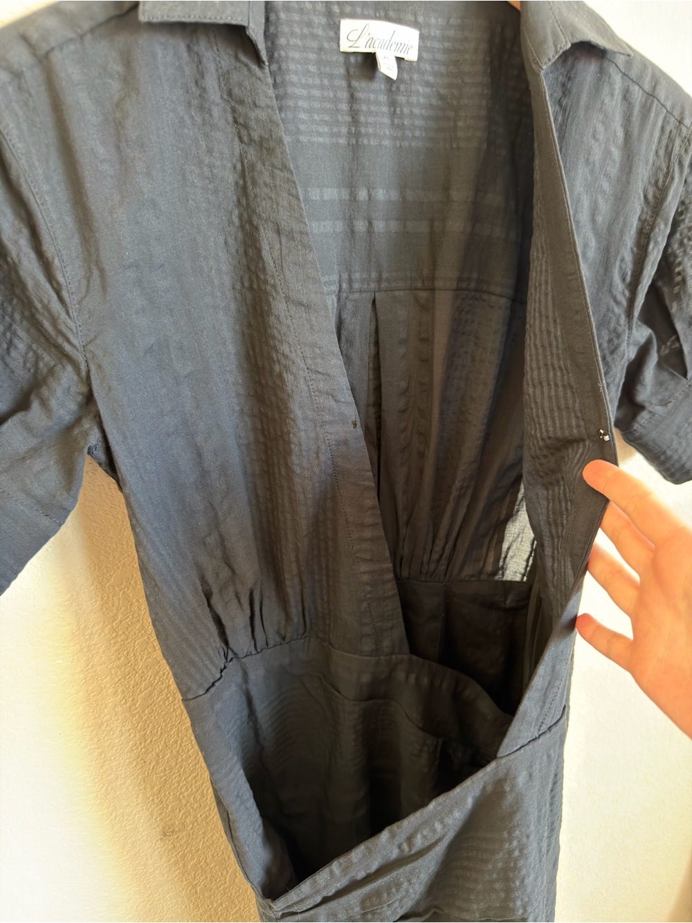 L'Academie The Court Mini Dress S Black Ruched Wrap Cotton Short Sleeve Revolve - Picture 8 of 11